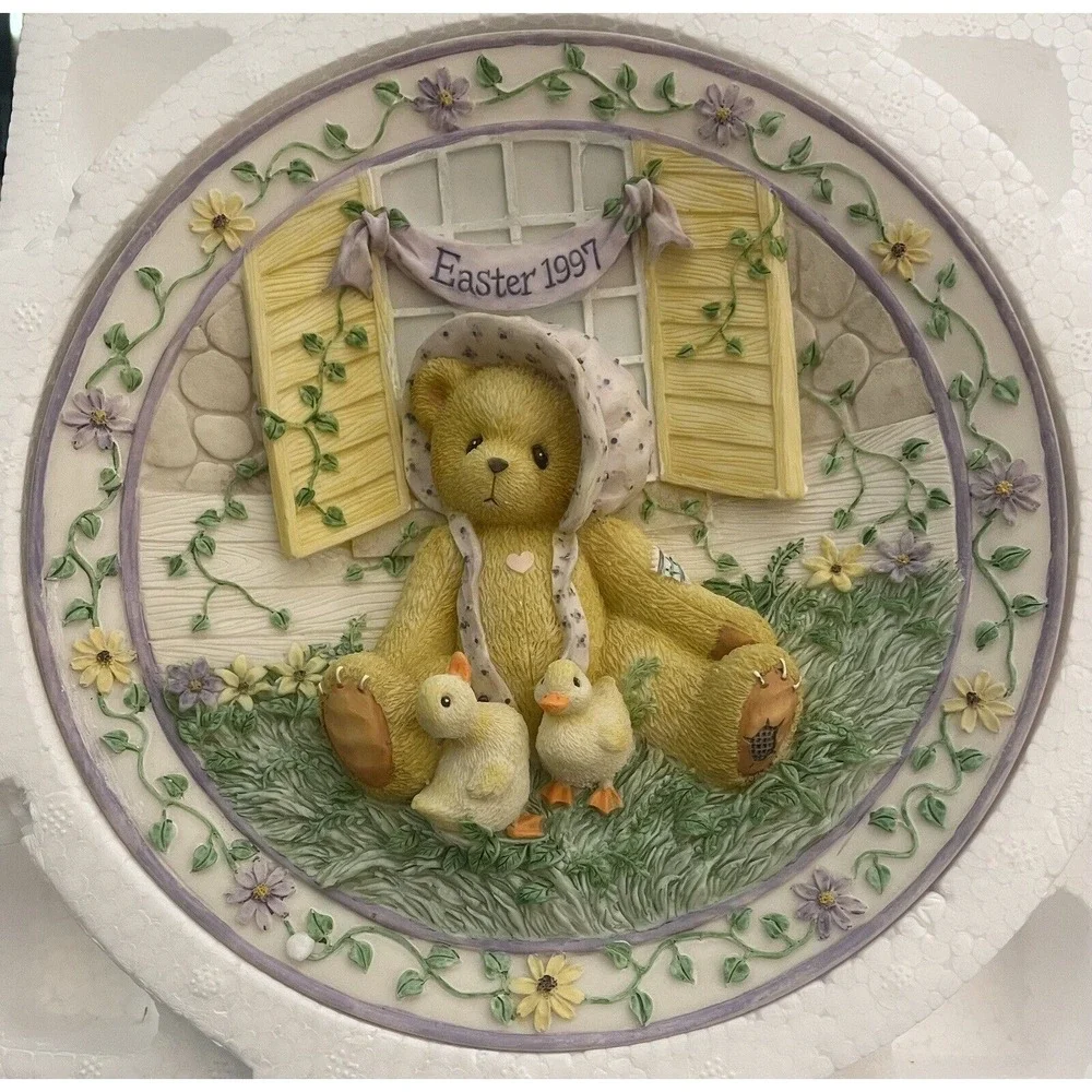 1-Enesco‎ Cherished Teddies Decorative Easter Plate 1997 Girl w/ Chicks 203009